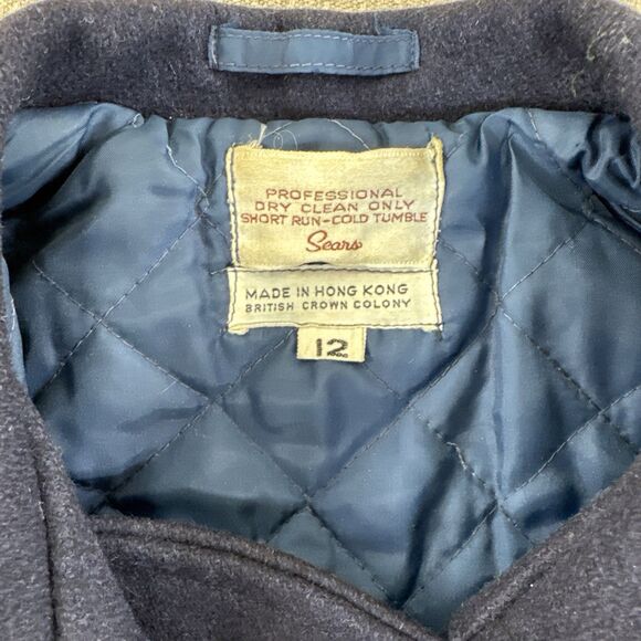 Vtg Sears Navy Wool Double Breasted Peacoat Size M Winter Jacket Quilted Lining - Picture 3 of 8